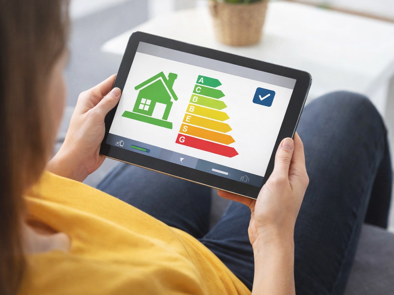 Energielabel C verplichting voor kantoorgebouwen weergegeven op tablet